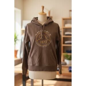 Patagonia Brown Graphic Hoodie Organic Cotton Earth Tone Granola Small Unisex